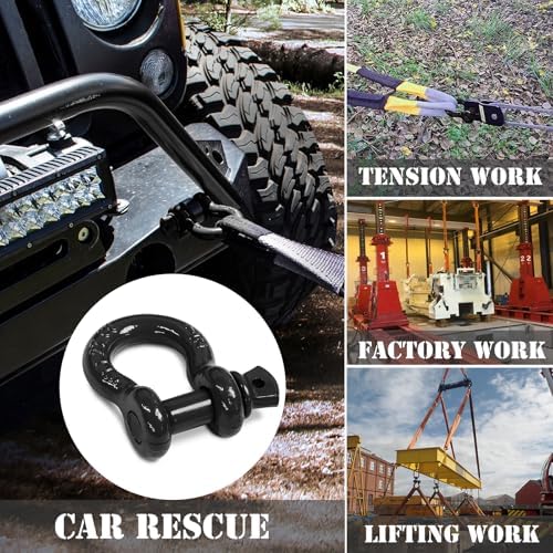 1/2" D Ring Shackle with 5/8" Screw Pin, 2T Working Load Limit (WLL) / 12T (26,455 lb) Minimum Breaking Strength (MBS) for Tow Strap Winch, Off-Road Vehicle Recovery (Black, 4 Pack) - Image 7