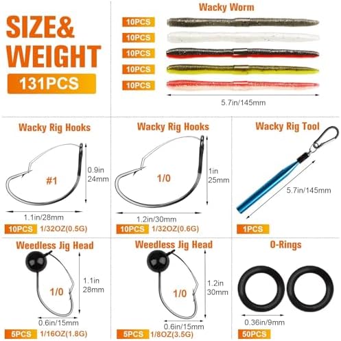 Dovesun Wacky Worm for Bass Trout Fishing Worms Kit with Soft Plastic Baits, Weedless Hooks, Bass Hooks,Weedless Jig Head, Wacky Rig Tool, O-Rings, Weight 152Pcs/131Pcs/50Pcs - Image 4