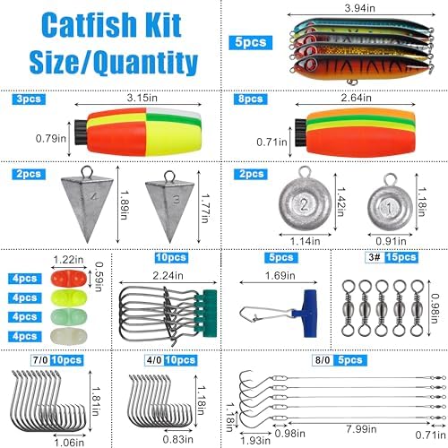 Catfish Rigs Catfishing Tackle Making Kit, 91pcs Santee Cooper Rig with Catfish Floats Rattling Line Peg Floats Pyramid Sinker Catfish Rattle Catfishing Rig Equipment - Image 2