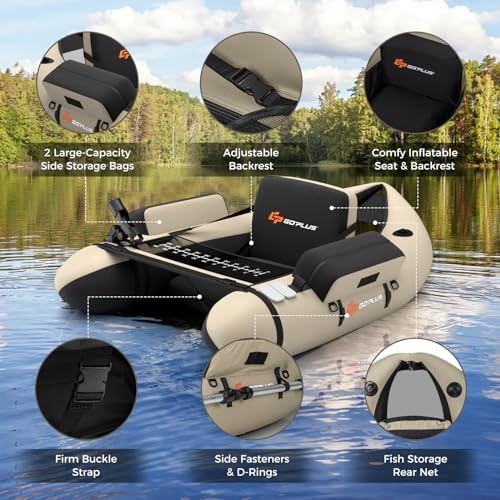 Goplus Inflatable Float Tube, Fishing Belly Boat with Fish Ruler, Pump, Storage Pockets, Adjustable Straps, Fishing Float Tube for Angling, 350LBS Load Capacity - Image 3