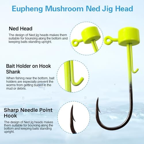 Eupheng Ned Rig Jig Kits, Mushroom Jig Heads for Bass Fishing - Image 3