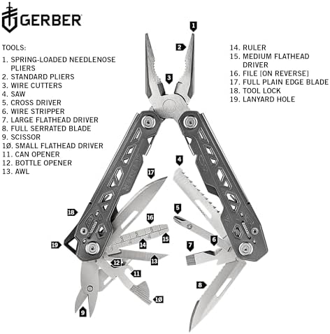 Gerber Truss 17-in-1 EDC Multitool Pliers, Pocket Knife with Sheath, Gray - Image 4