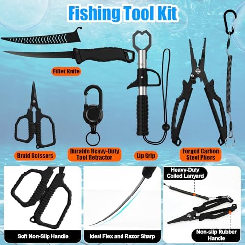 Fishing Lures Kit with Tackle Box, Pliers, Fish Gripper, Saltwater Freshwater Gear Set for Bass Trout, Hooks Weights Bobbers Rigs Leaders - Image 3