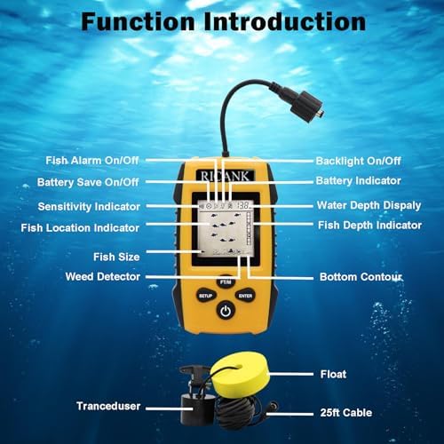 Portable Fish Finder, Handheld Fish Depth Finder Contour Readout Fishfinder Ice Kayak Shore Boat Fishing Fish Detector Device with Sonar Sensor Transducer and LCD Display Gear Fish Depth Finder - Image 6