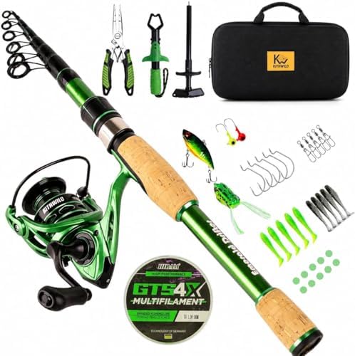 Telescopic Fishing Combo, 6FT Carbon Fiber Rod with 3000 Spinning Reel, Lightweight Kit with Carrier Bag for Bass Trout Catfish Freshwater Saltwater Travel by KITHWILD