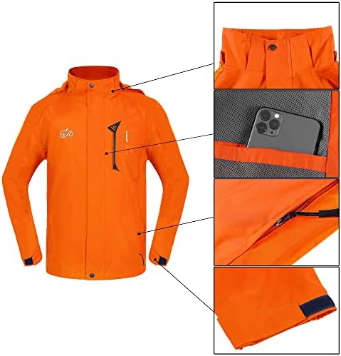 TEZO Mens Rain Jacket Waterproof with Hooded Hiking Coat Lightweight Windbreaker - Image 5