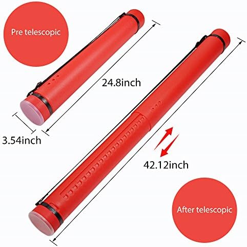 DEWEL Document Tube,Plastic Expanding Poster/Art/Document Storage Tube 24.5 to 40 inches Adjustable with Carrying Strap Waterproof and Light-Resistance Telescoping Carrying Case (Red-Large Size) - Image 3