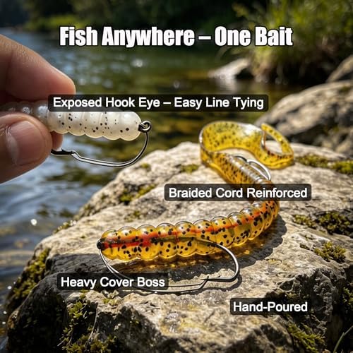 Weedless Fishing Lures Bass Lures, Pre Rigged Worm Swimbaits, 10in - Image 2