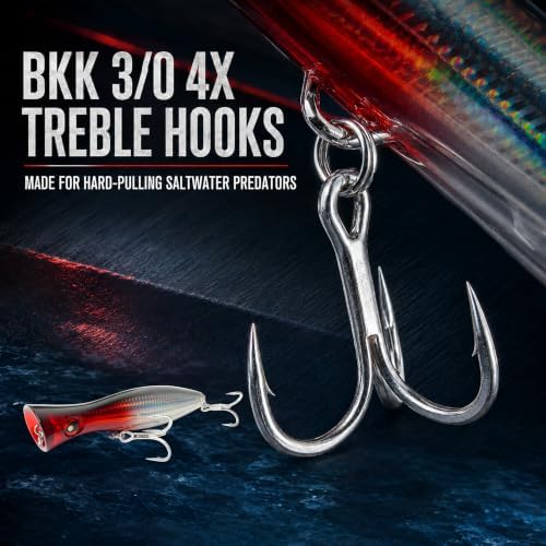 6.2 Inch 2.73 oz Saltwater Topwater Popper Fishing Lures with 3/0 4X Strengthened BKK Treble Hooks, Through-Wire for Strength & Durability, Target GT, Tuna, Sea Bass, Marlin - Image 3