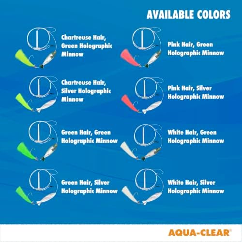 Aqua-Clear Hi-Lo Fishing Rig Teaser Lure, Saltwater Fishing Rig for Flounder Fluke Sea Trout Croaker, 3/0 Wide Gap Hook, 40lb Mono Leader, T Standoff, Hair Teaser, Holographic Minnow - Image 5