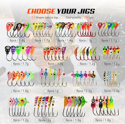 Ice Fishing Jigs Kit, 36/60/100pcs Micro Jig Heads Lures Hook Set for Winter Ice Jigging, Panfish, Perch, Trout, Bluegill, Walleye, Crappie Ice Fishing Lures Hooks Set with Storage Box - Image 6