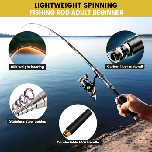 Fishing Pole Kit, Carbon Fiber Telescopic Fishing Rod and Reel Combo with Spinning Reel, Line, Bionic Bait, Hooks and Carrier Bag, Fishing Gear Set for Beginner Adults - Image 3