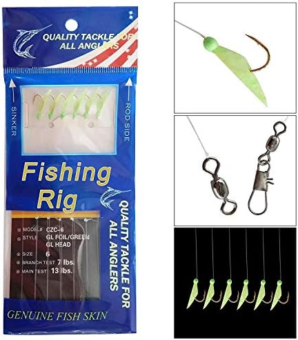 Fishing Rigs Saltwater Bait Lures, 10 Packs Bait Rigs Luminous with Fish Skin Feather Hook Size 4 6 8 - Image 3
