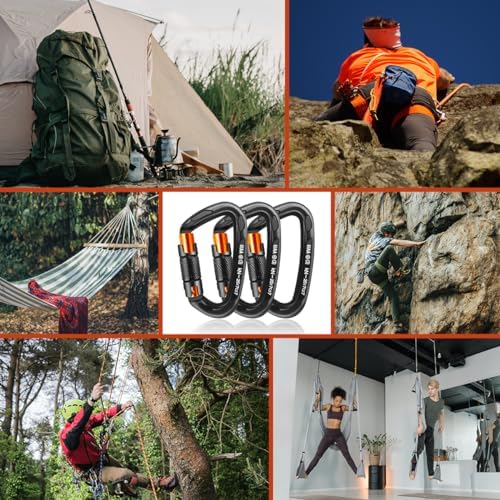 Climbing Carabiner Clips 25kN Auto Locking Carabiner, Professional Heavy Duty Large Locking Carabiner Clips for Rock/Ice Climbing Rappelling Rescue Swing etc, D Shaped, Large Size - Image 5