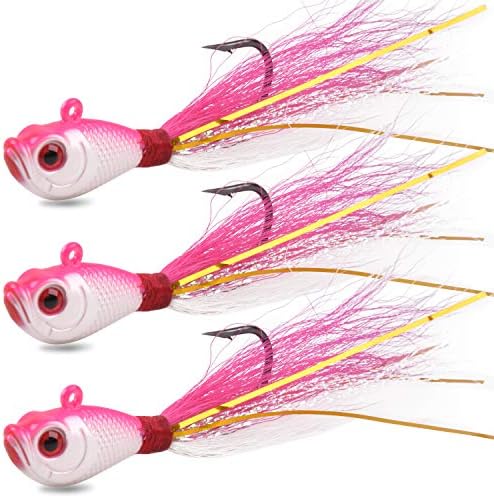 Bucktail Jigs Saltwater Lures,3/5PCS Bucktail Hair Jigs Head Fishing Lure Baits Assorted Kit for Bass Striper Bluefish Surf Fishing 1/4oz 1/2oz 1oz 1.5oz 2oz by SILANON