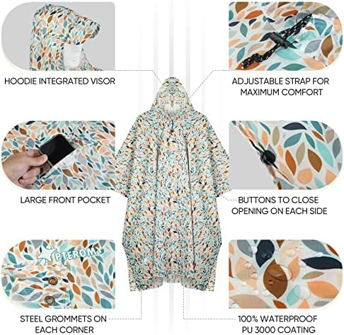 PTEROMY Hooded Rain Poncho for Adults, Reusable Waterproof Raincoat - Image 2