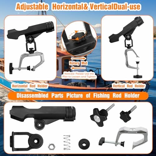Liliful 6 Pack Fishing Boat Rod Holder 360 Degree Adjustable with Large Clamp Boat Rod Bracket Folding Fishing Pole Holders for Kayak Canoe Raft - Image 4