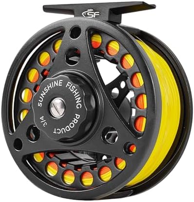 SF SF-001 Large Arbor Fly Fishing Reel with Aluminum Alloy Body 3/4wt 5/6wt 7/8wt Die Cast Pre-Loaded Fly Reel with Line Combo for Trout Bass Carp Pike Panfish by SUNSHINEFISHING