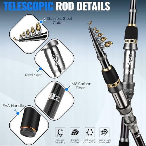 PLUSINNO Fishing Rod and Reel Combo Pole Gear Kit Telescopic Beginner - Image 3
