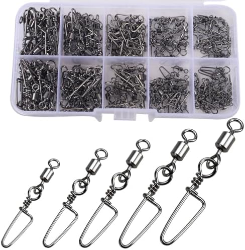 150pcs Fishing Snap Swivels Barrel Swivel with Coastlock Snap Stainless Swivel Corrosion Resistant Fishing Tackle Accessories Lure Line Connector for Saltwater Freshwater Fishing by ENERHIKE