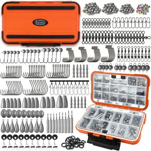 Fishing Tackle Kit with Box – 423pcs Complete Terminal Tackle Assortment, Hooks, Sinkers & Swivels, Beads & Bobber Stops for Freshwater Bass & Trout (Orange-423PCS) by VipfishFishing