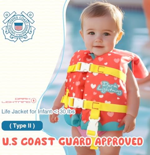 Dark Lightning USCG Approved Infant Life Jacket 0-30 lbs, Toddler Swim Vest and Baby Life Vest for 1-3 Years, 20-30 lbs, Headrest, Leg Strap and Grab Handle - Image 3