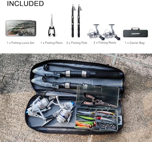 Fishing Rod Reel Combo - 2PCS 6.89ft Collapsible Rods 2PCS Spinning Reels Lures Set Fishing Pliers Carrier Bag for Travel Saltwater Freshwater Fishing Telescopic Fishing Pole Kit - Image 7