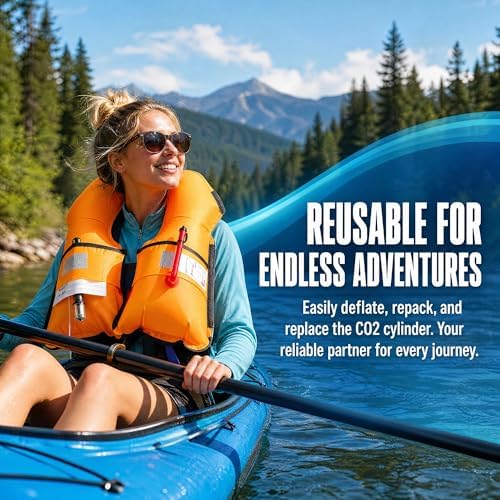 4PCS Snorkel Vest, Portable Inflatable Swim Vest Jackets for Snorkeling Swimming Diving Safety,Manual Inflatable Men's Women's Adjustable Vest for Swimming Fishing Outdoor Water Sports (330LB) - Image 4