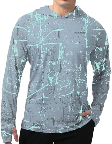 Men's UPF 50+ Sun Protection Hoodie, Long Sleeve Fishing Shirt by WELIGU