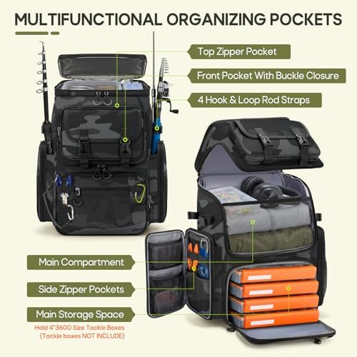 RAINSMORE Fishing Backpack, 45L Large Water-resistant Fishing Tackle Bag - Image 2