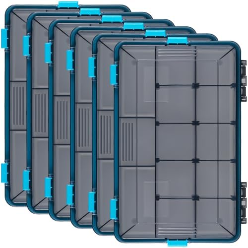 Wonderjune 6 Pack Fishing Tackle Box Waterproof 3600 Tackle Tray, Blue by Wonderjune