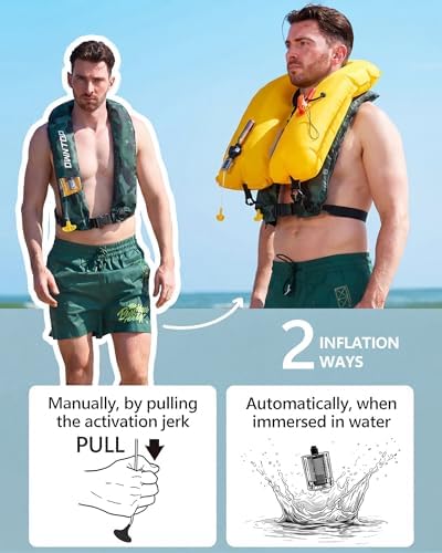 Owntop Automatic/Manual Inflatable Vest, Manual Convertible Option, Low Profile, Zipper Closure, Inflatable Fishing Jacket for Kayaking, Boating and Fishing, 24g CO2 Cylinder Included - Image 2