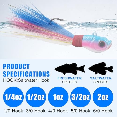 Bucktail Jigs Saltwater Fishing Lures Surf Bucktail Hair Fishing Jigs Swimbait Jig Heads for Freshwater Saltwater Bass Flounder Striper Bluefish Halibut Redfish - Image 5