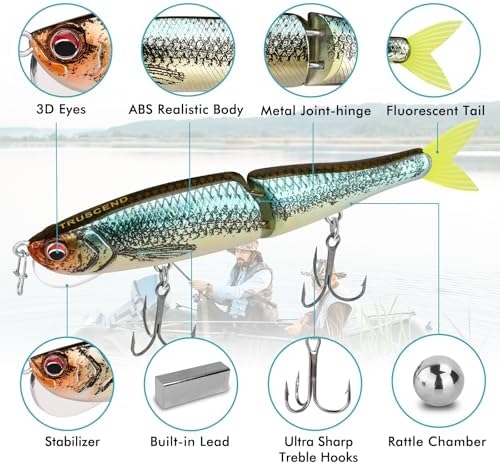 TRUSCEND Swimmax Easy Catch Fishing Lures with BKK Hooks, Wiggling, Vibrating, Rattling and Gurgling for More Bites, Heavy-Duty Dyneema Fiber Jointed Swimbaits for Bass, Trout, Crappie, Walleye, Pike - Image 3