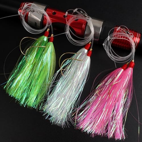 Flounder Rigs for Saltwater Fishing, 6pcs Fishing Bait Rigs with Mylar Bucktail Teaser Hook Pr-Rigged Fishing Rigs for Surf Ocean Flounder Sea Bass Halibut Fishing - Image 5