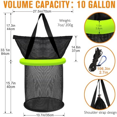 Dovesun Floating Fishing Basket, Collapsible Fishing Net Portable Nylon-mesh | Coated Nylon Net Bait Storage Cage for Keeping Crayfish Minnows Leaches and Other Live Baits - Image 3