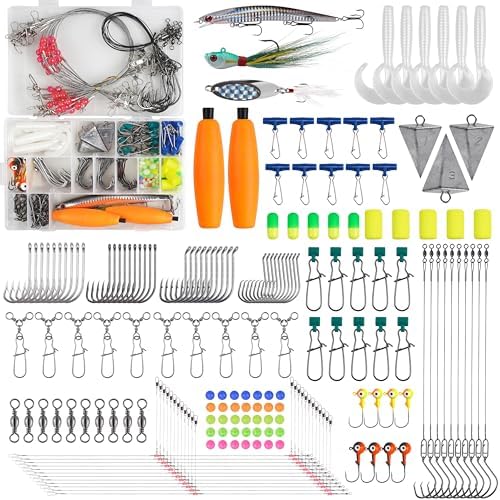SILANON Saltwater Surf Fishing Tackle Kit,174pcs Ocean Saltwater Fishing Gear Surf Fishing Rigs Saltwater Lures Bucktail Jigs Pyramid Sinkers Fishing Floats Hooks Swivels Surf Fishing Accessories by SILANON