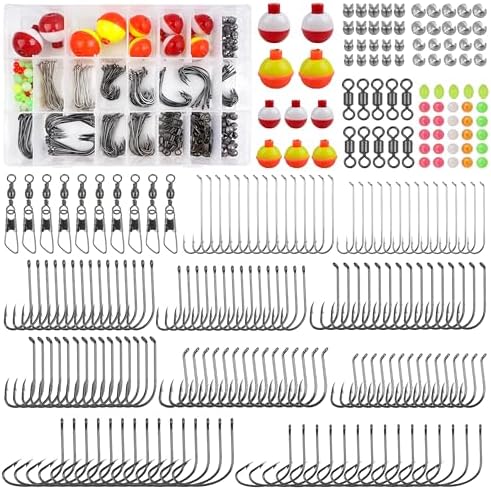 Fishing Hooks Bobbers Tackle Kit, 250pcs Basic Fishing Tackle Box Included Octopus Circle Hooks Baitholder Hooks Fishing Bobbers Weights Starter Kit for Panfish Catfish Freshwater Fishing by SILANON