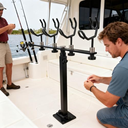 360 Degree Rotation & Adjustable Height Fishing Rod Holder with 4 Head, Marine Fishing Pole Rack with Mounting Plate, Multi-Functional Aluminum Fishing Rod Support for Wide Occasions - Image 6