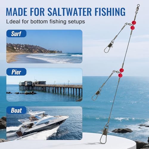 Narcissus Double Drop Saltwater Fishing Rig –2 Hook Bottom Rigs with Swivels & Snaps, Pre-Tied Surf Pier Boat Leader Line for Snapper, Bass, Mackerel, Catfish - Image 4