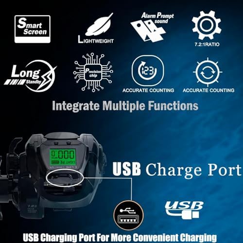 Line Counter Digital Baitcasting Fishing Reel with LCD Display Ultralight Baitcaster Reel, 22-35 Lb Max Drag, 6.3:1/7.2:1 Gear Ratio, Left/Right Hand, for Freshwater & Saltwater - Image 5