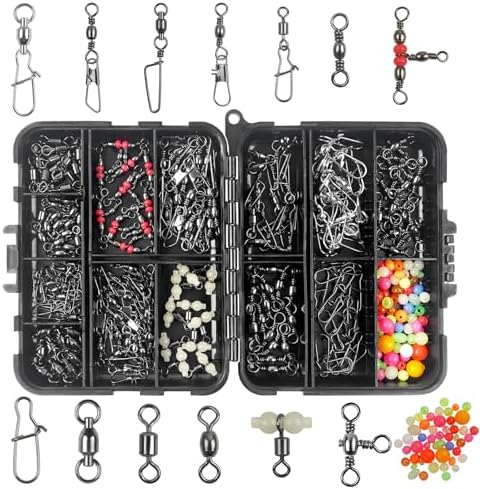 Fishing Swivels Kit - Ball Bearing Swivel, Rolling Barrel Swivel, Crossline Three Way Swivel, Duo Lock Snap, High Strength Fishing Line Connector for Bass Trout Saltwater Freshwater by JSHANMEI