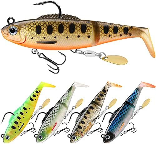 TRUSCEND Shadtale Easy Catch Soft Fishing Lures with BKK Hooks - Trembly Sinking and Vibrating Swim for More Bites, Pre-Rigged Swimbaits for Bass, Trout, Crappie, Walleye, Freshwater Saltwater Fishing by TRUSCEND