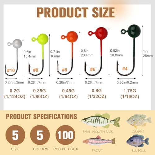 Dovesun 100pcs Fly Tying Jigs Kit, Jig Heads for Fly Fishing 1/124oz 1/80oz 1/64oz 1/32oz 1/16oz Jig Head Small Fly Fishing Hooks DIY Lure Making Kit Suit for Tying Flies | Crappie Lures - Image 2