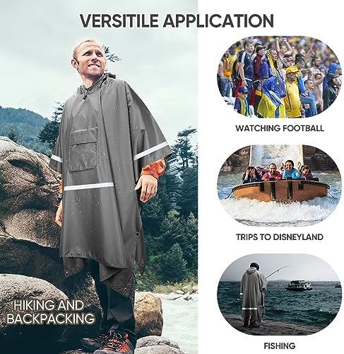 PTEROMY Hooded Rain Poncho for Adults, Reusable Waterproof Raincoat - Image 5