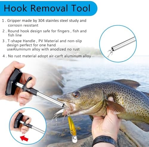 Hungdao 7 Pcs Fishing Gear Tool Kit with Foldable Net, 51.2 Inches, Black - Image 6