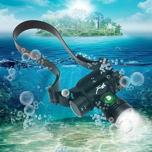 Rechargeable Diving Headlamp High Lumens Scuba Diving Headlight Super Bright IPX8 Waterproof Dive Swimming Submarine Headlamps,3 Modes Underwater Safety Light with Power Indicator for Snorkeling by BESTSUN