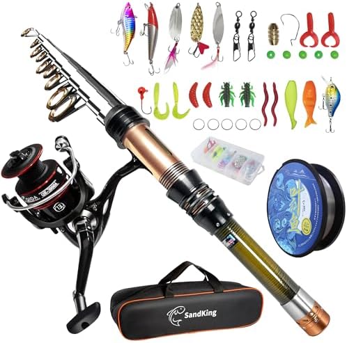 Fishing Pole Kit, Carbon Fiber Telescopic Fishing Rod and Reel Combo with Spinning Reel, Line, Bionic Bait, Hooks and Carrier Bag, Fishing Gear Set for Beginner Adults by Ehowdin