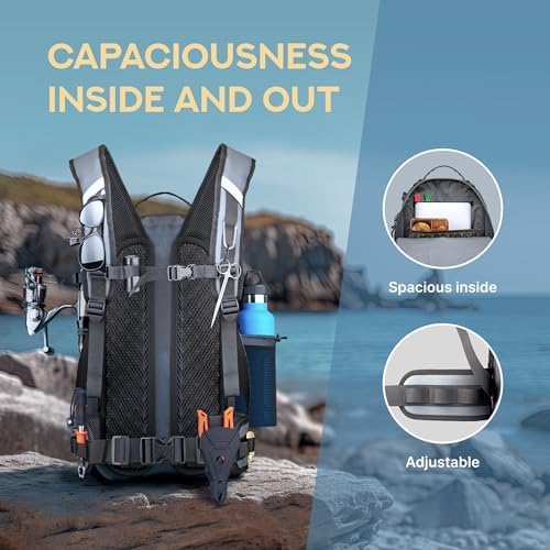 Xelfly - Waterproof Fishing Backpack with Rod Holder, Inflatable Air Valve, Padded Waist Straps & Gear Loops - Submersible Zipper, Rugged Top Handle, Adjustable Attachments (Blue) - Image 6