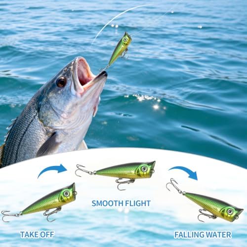 Large Top Water Popper Lure: 2pcs 3D Eyes Tuna Popper Saltwater Fishing Lures for Surf Fishing Gt Tuna Kingfish Large Predator Fish - Image 6